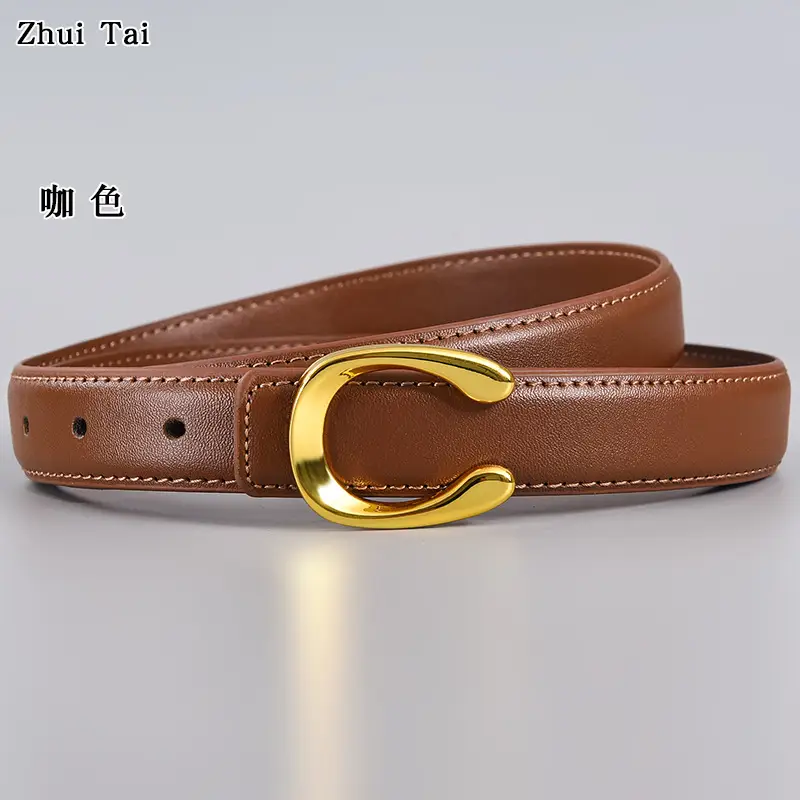 Ladies Leather Belt with Gold Buckle Card Color - Image 4