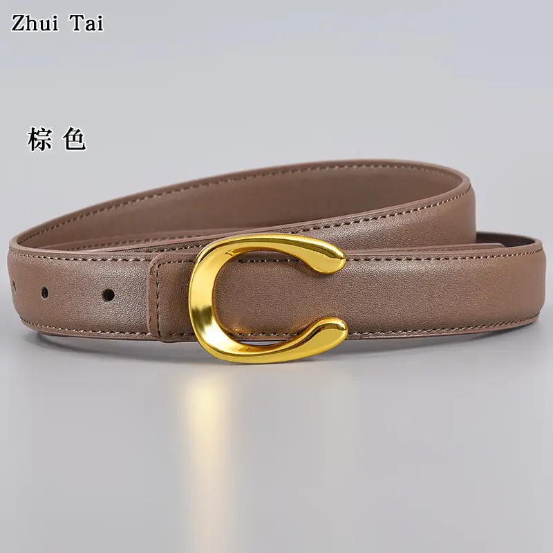 Ladies Leather Belt with Gold Buckle Card Color - Image 6