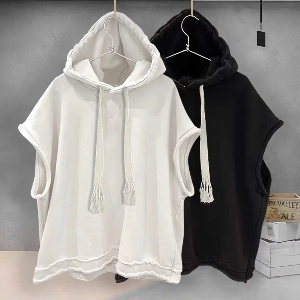 White Hooded Sleeveless T-Shirt for Men