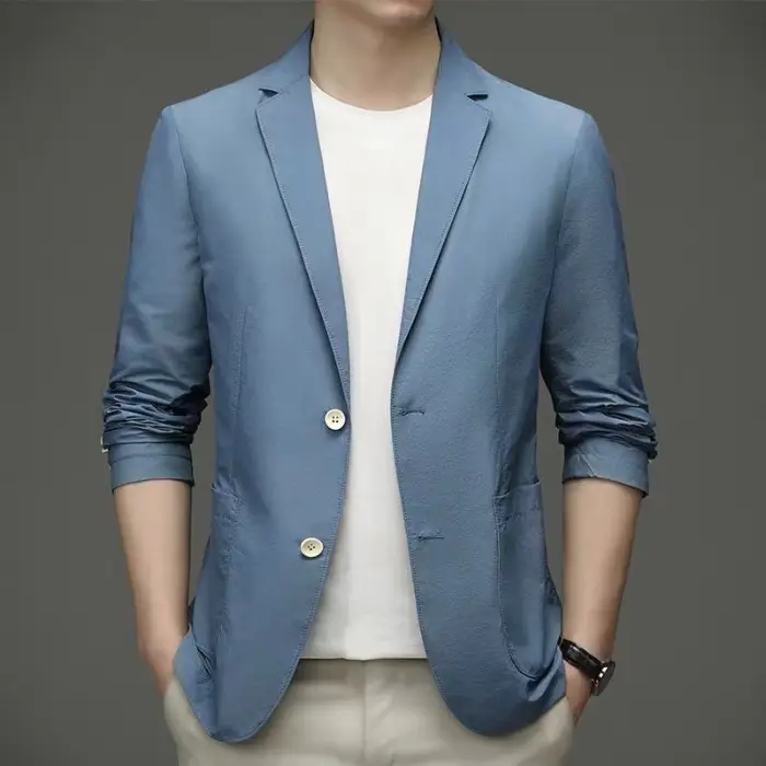 Men's Blue Casual Jacket Summer Lightweight Business Suit — feature 8