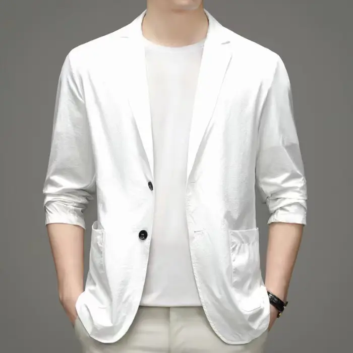 Men's Blue Casual Jacket Summer Lightweight Business Suit