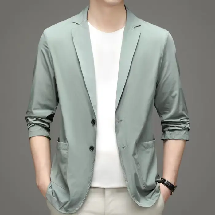 Men's Blue Casual Jacket Summer Lightweight Business Suit