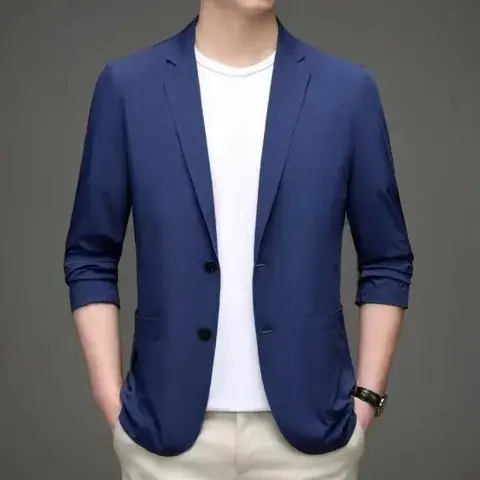 Men's Blue Casual Jacket Summer Lightweight Business Suit
