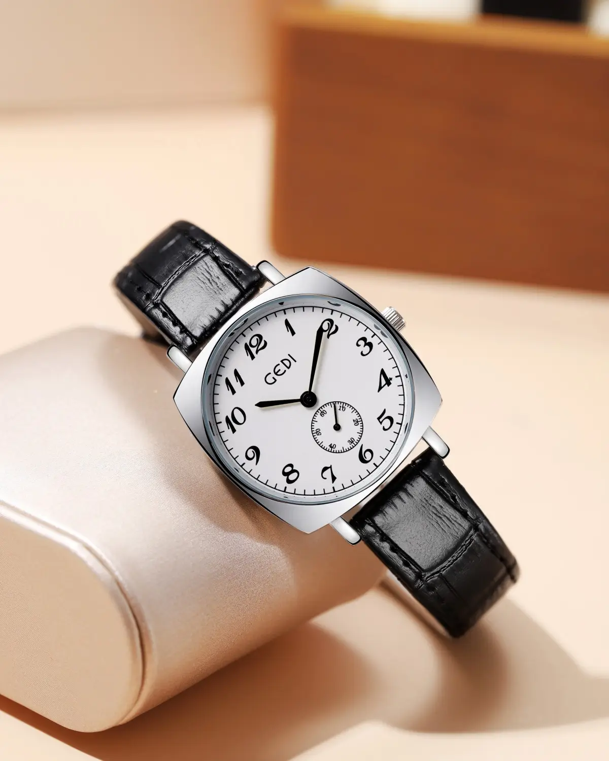Gold Rose Gold Couple Watch with Black Leather Strap - Image 6
