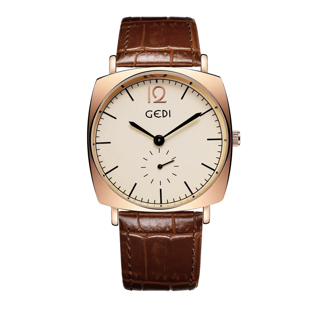 Gold Rose Gold Couple Watch with Black Leather Strap - Image 3