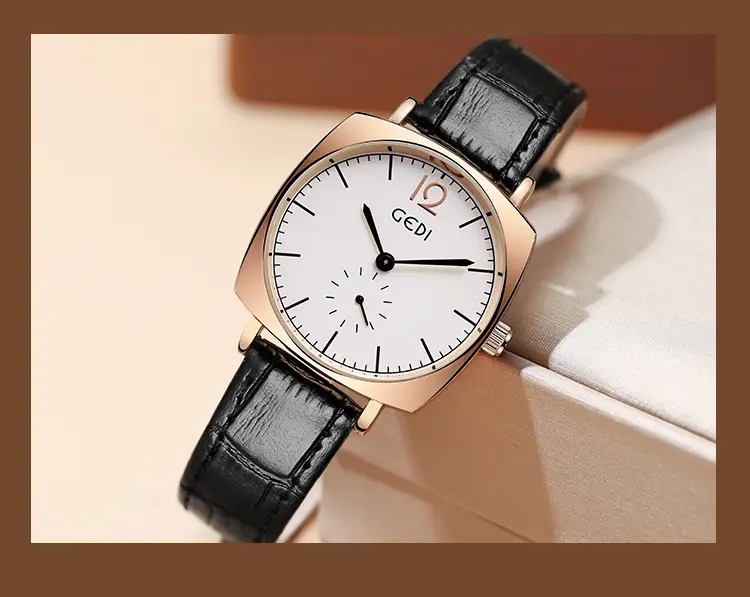 Gold Rose Gold Couple Watch with Black Leather Strap — feature 5