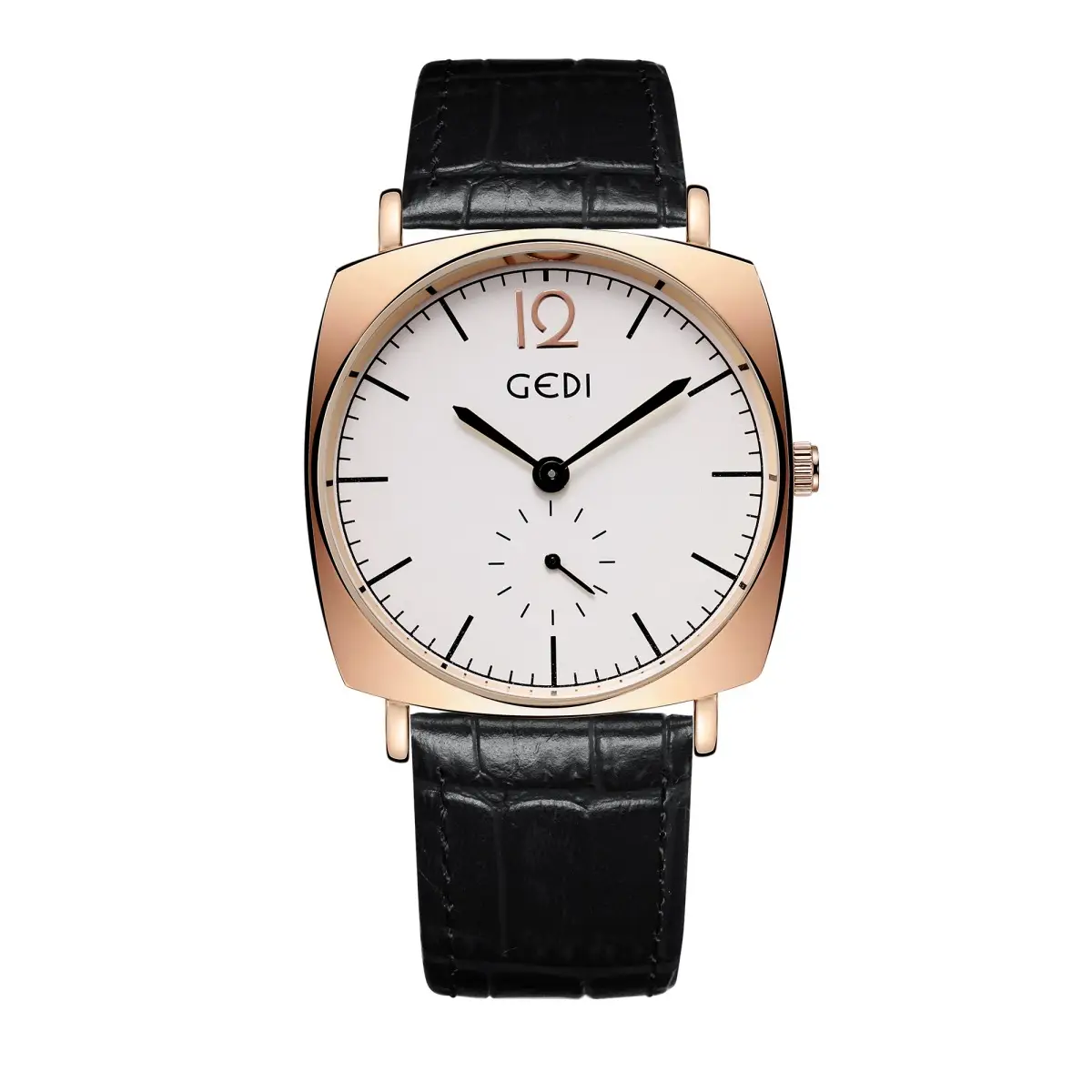 Gold Rose Gold Couple Watch with Black Leather Strap - Image 4