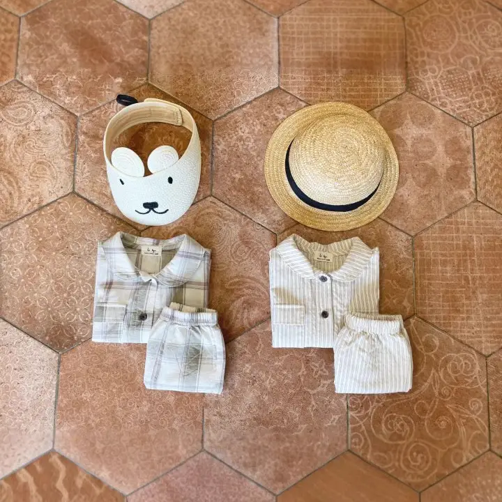Baby Boys & Girls Plaid Summer Suit with Hat & Shoes