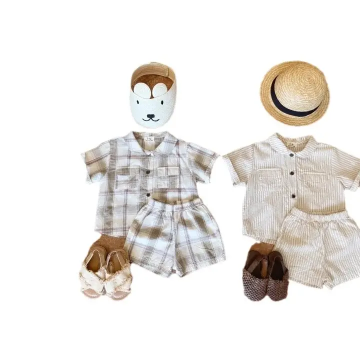 Baby Boys & Girls Plaid Summer Suit with Hat & Shoes