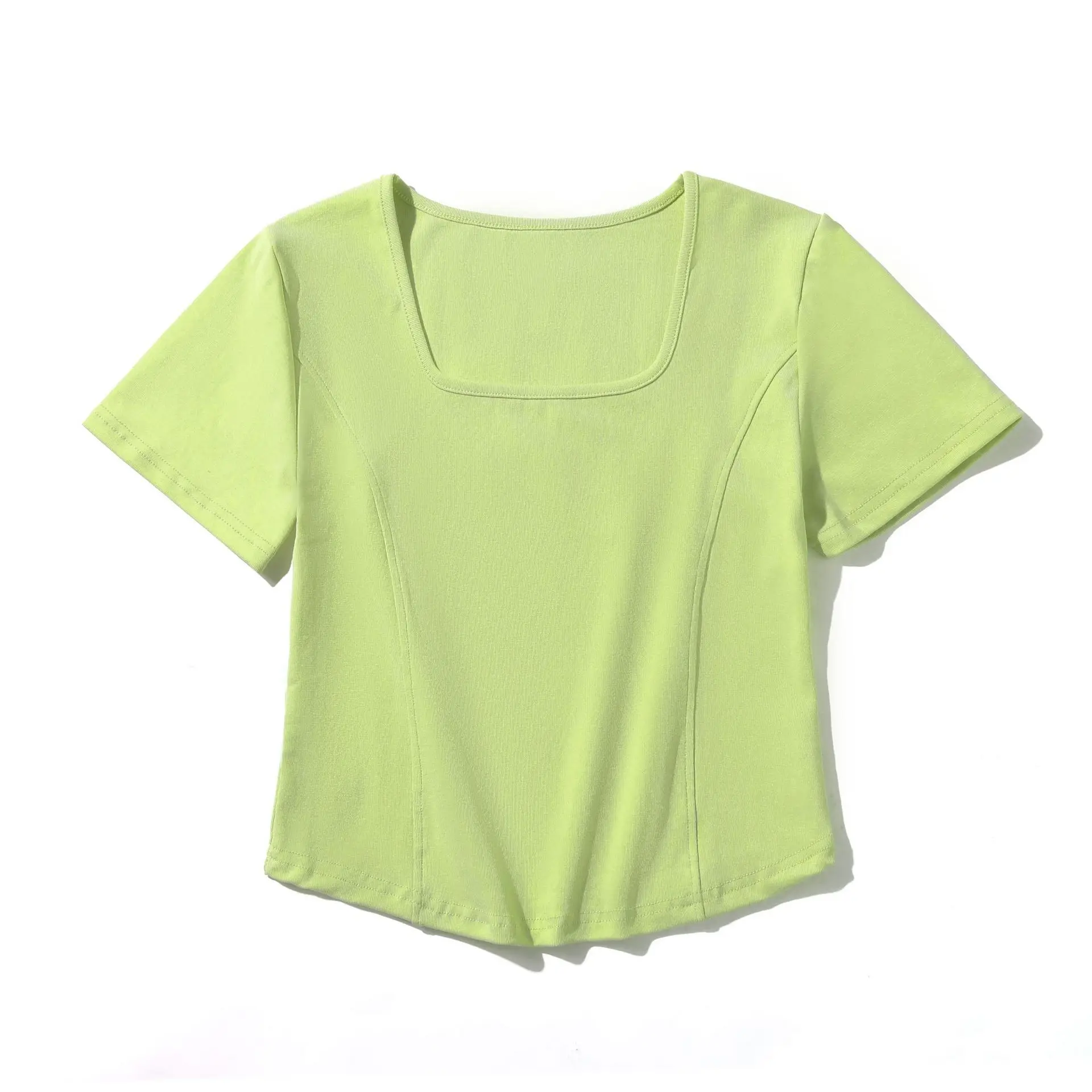 Women Pink Square Collar Slim Fit T-Shirt