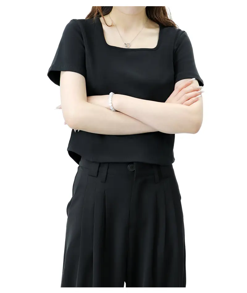 Women Pink Square Collar Slim Fit T-Shirt — feature 14