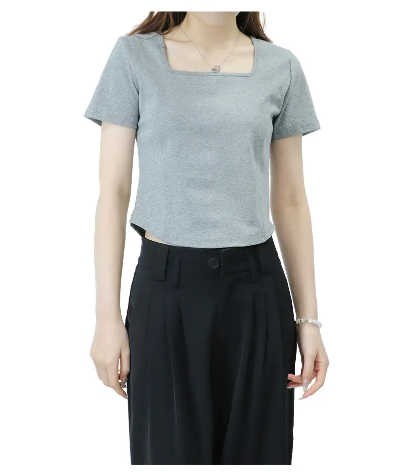 Women Pink Square Collar Slim Fit T-Shirt — feature 15