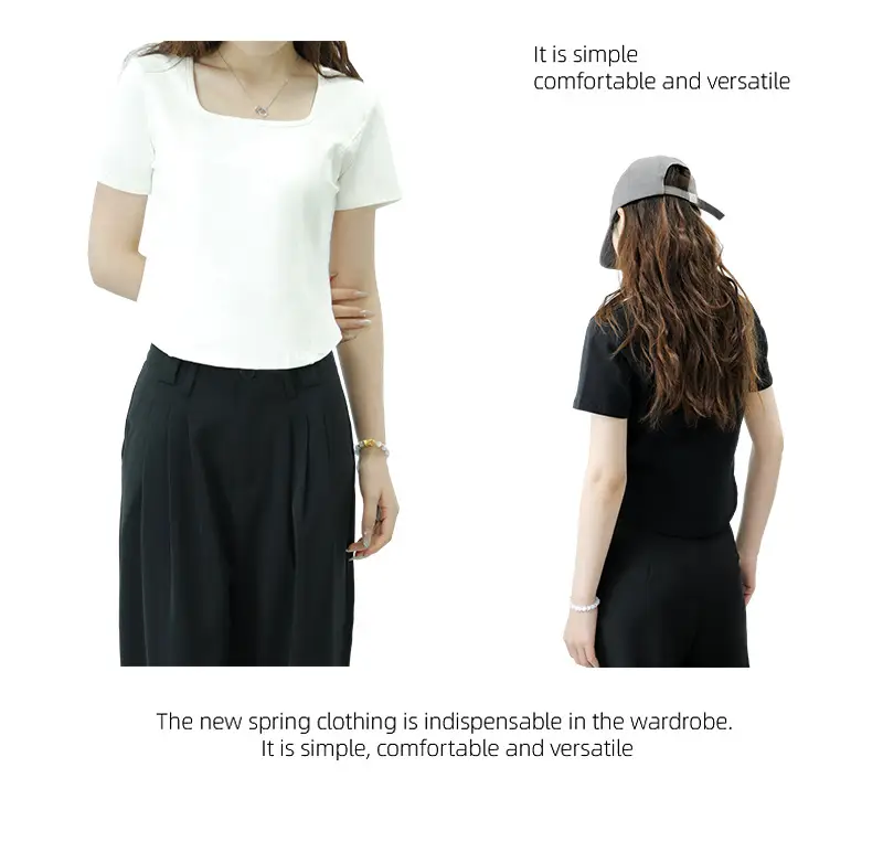 Women Pink Square Collar Slim Fit T-Shirt — feature 18