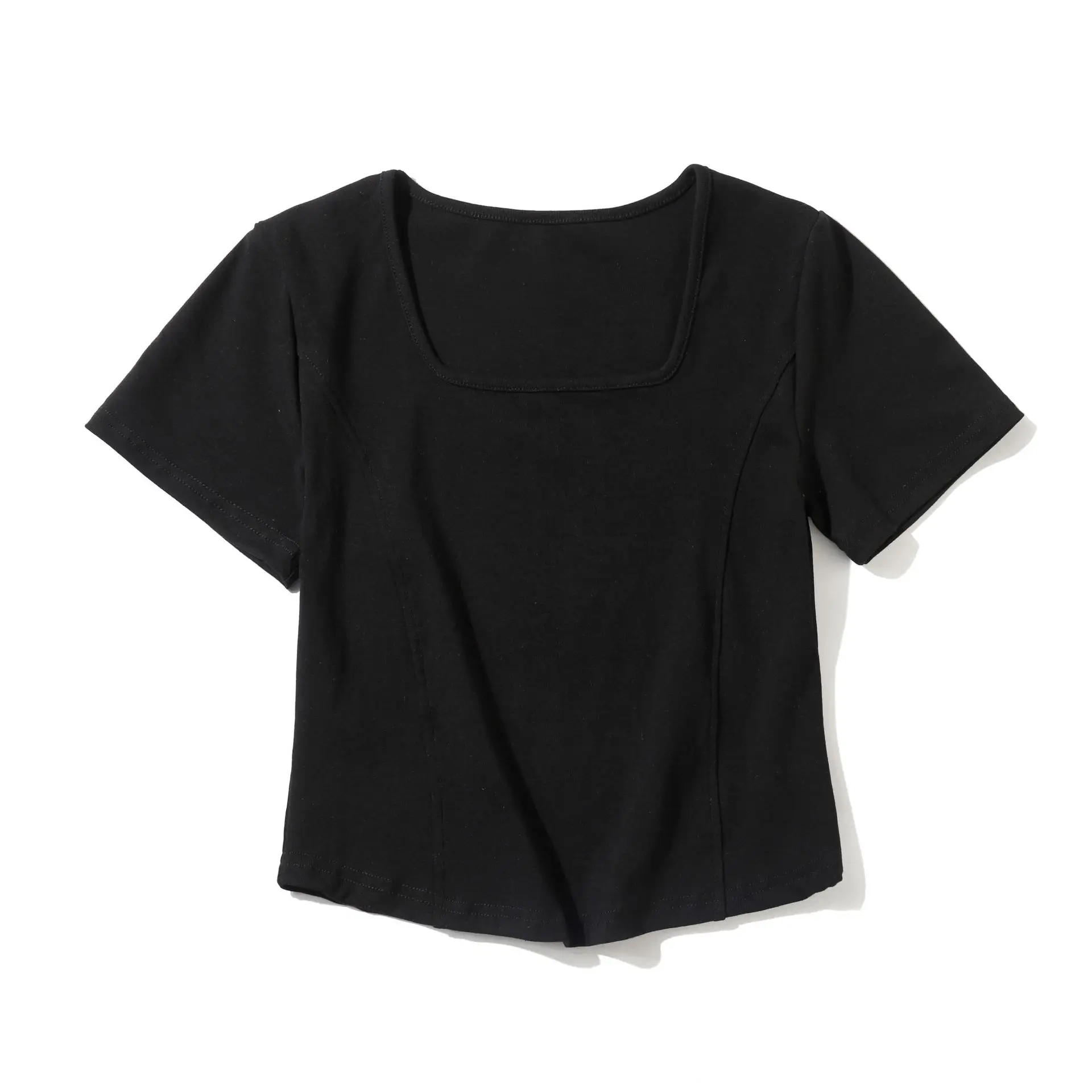 Women Pink Square Collar Slim Fit T-Shirt