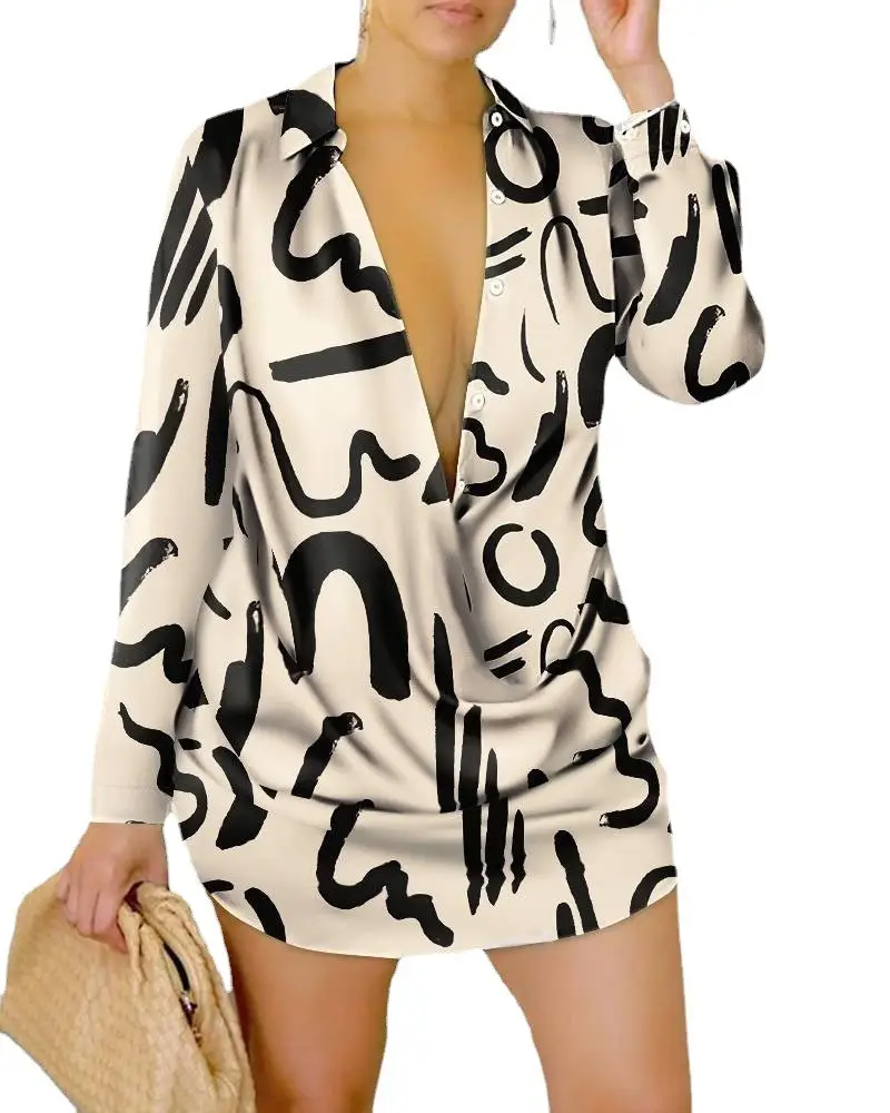 White Printed V-Neck Long Sleeve Shirt for Women - Image 6