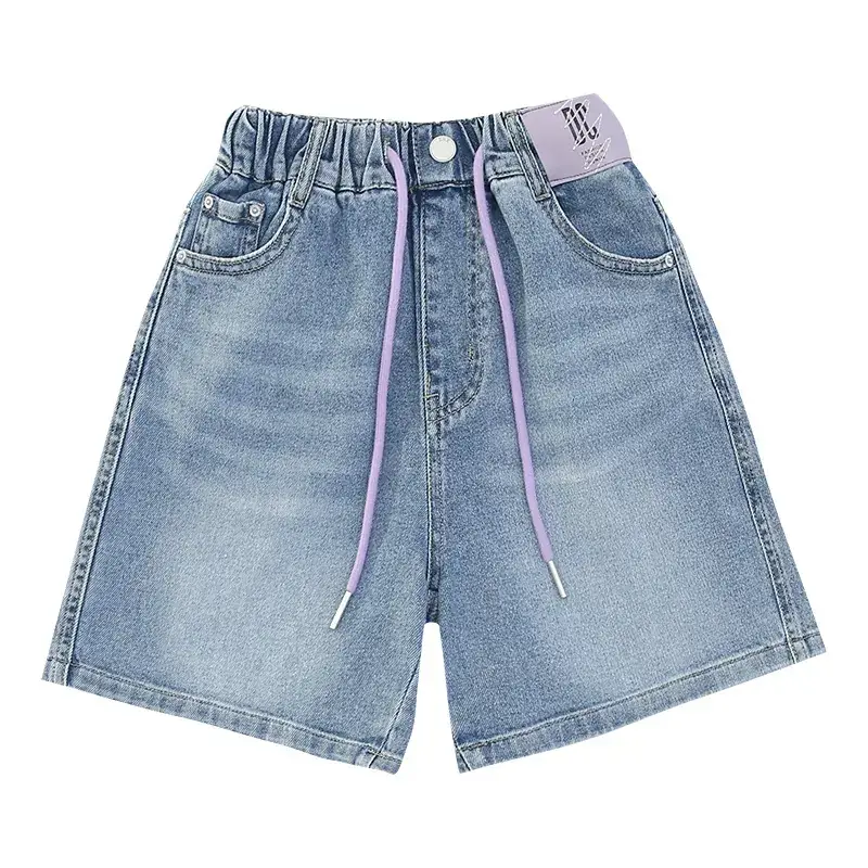 Girls' Denim Shorts Summer Thin 2025 New Medium and Large Kidsren's Elastic Five-Point Medium Pants Western Style Girls' Pants
