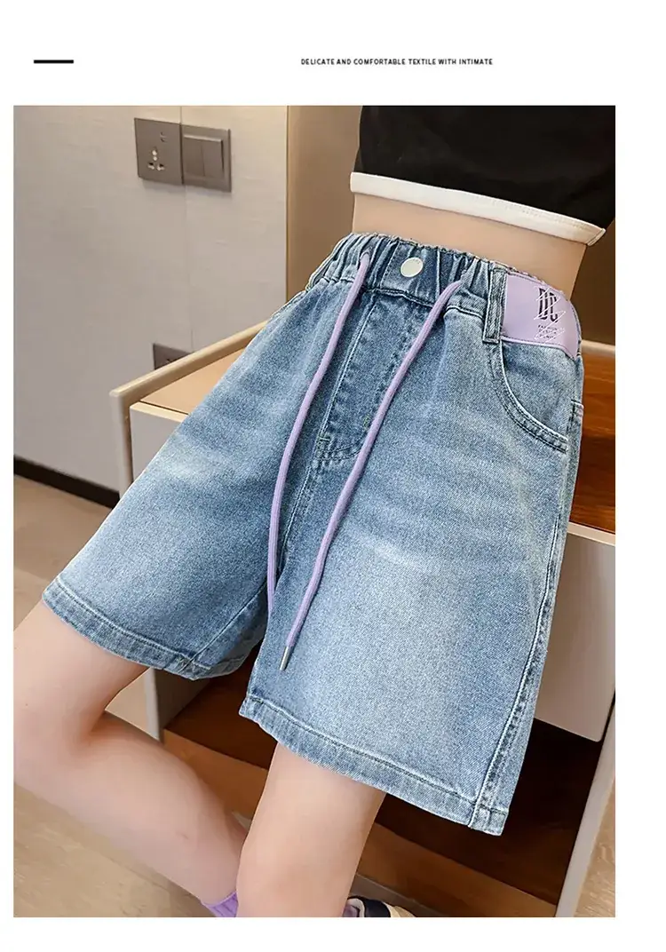 Girls' Denim Shorts Summer Thin 2025 New Medium and Large Kidsren's Elastic Five-Point Medium Pants Western Style Girls' Pants — feature 11