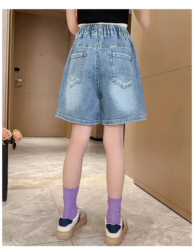 Girls' Denim Shorts Summer Thin 2025 New Medium and Large Kidsren's Elastic Five-Point Medium Pants Western Style Girls' Pants — feature 13