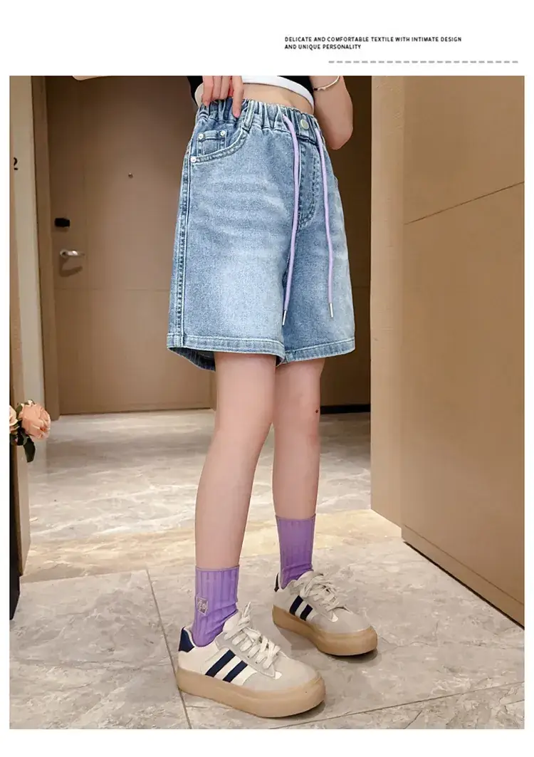 Girls' Denim Shorts Summer Thin 2025 New Medium and Large Kidsren's Elastic Five-Point Medium Pants Western Style Girls' Pants — feature 17