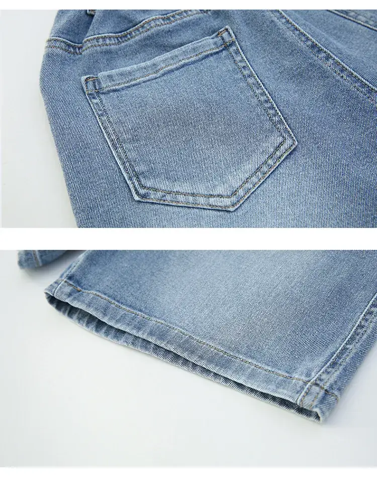 Girls' Denim Shorts Summer Thin 2025 New Medium and Large Kidsren's Elastic Five-Point Medium Pants Western Style Girls' Pants — feature 19