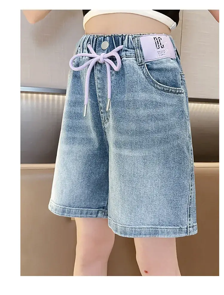 Girls' Denim Shorts Summer Thin 2025 New Medium and Large Kidsren's Elastic Five-Point Medium Pants Western Style Girls' Pants — feature 9