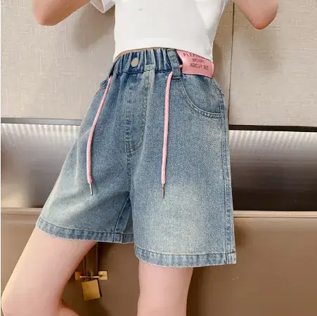 Girls' Denim Shorts Summer Thin 2025 New Medium and Large Kidsren's Elastic Five-Point Medium Pants Western Style Girls' Pants
