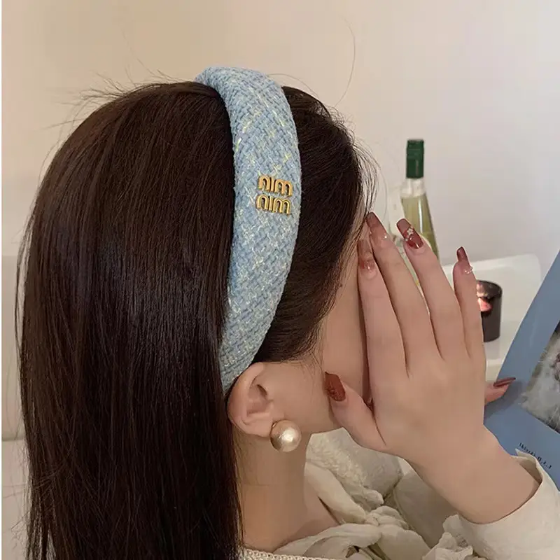 French Style Blue Knitted Skull Headband for Women - Image 7
