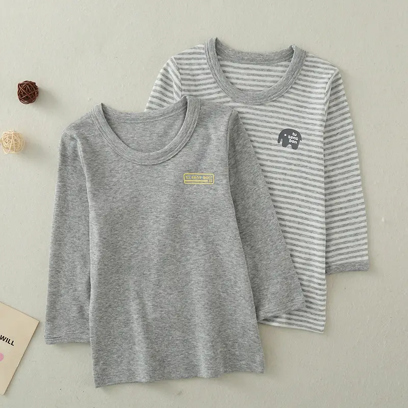 Baby Cotton Long Sleeve T-Shirt Set Gray Striped - Image 2
