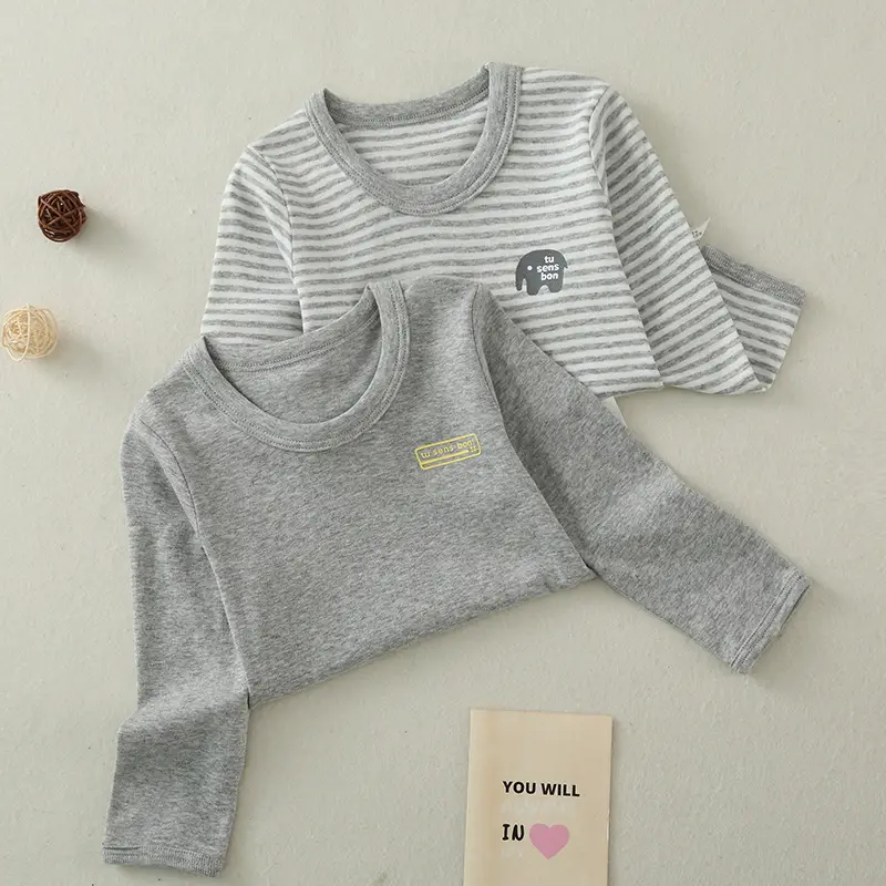 Baby Cotton Long Sleeve T-Shirt Set Gray Striped - Image 3