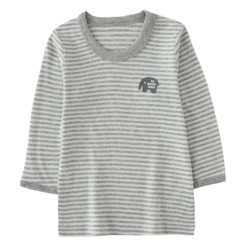 Baby Cotton Long Sleeve T-Shirt Set Gray Striped - Image 6