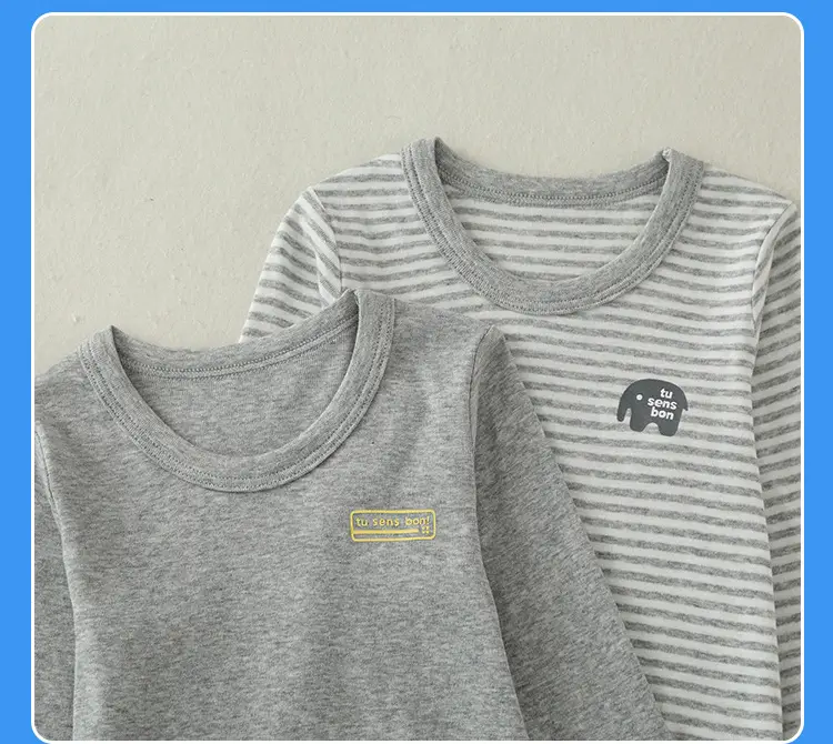 Baby Cotton Long Sleeve T-Shirt Set Gray Striped — feature 12