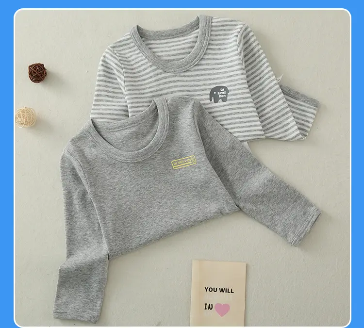 Baby Cotton Long Sleeve T-Shirt Set Gray Striped — feature 13