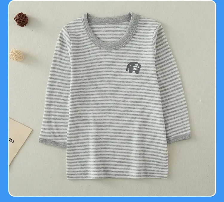 Baby Cotton Long Sleeve T-Shirt Set Gray Striped — feature 18