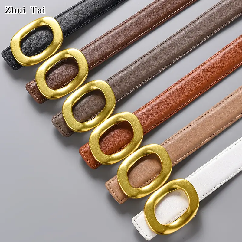 Brown Leather Belt with Gold Metal Buckle - Image 13