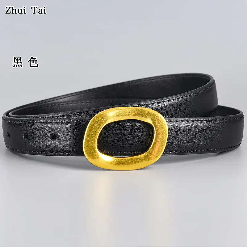 Brown Leather Belt with Gold Metal Buckle - Image 14