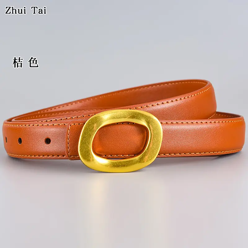 Brown Leather Belt with Gold Metal Buckle - Image 15