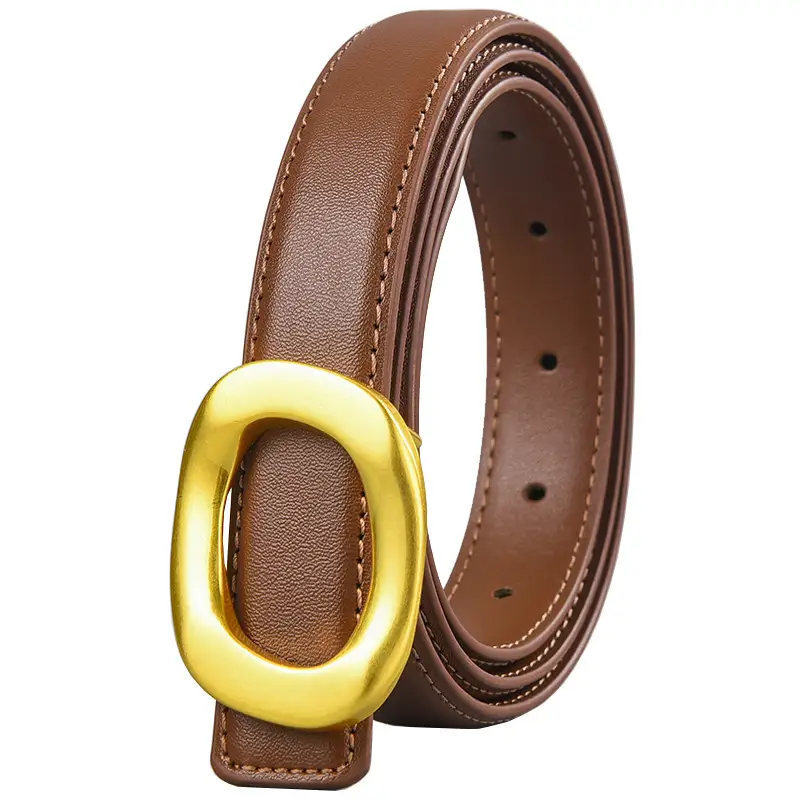 Brown Leather Belt with Gold Metal Buckle - Image 17