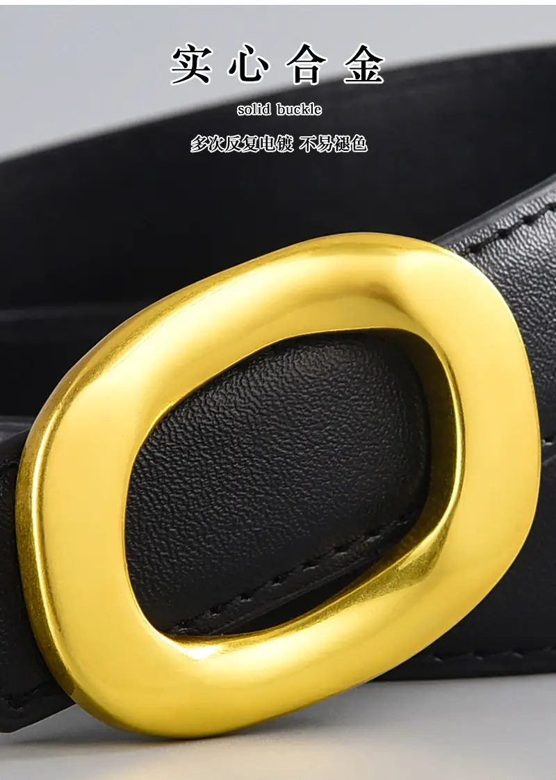Brown Leather Belt with Gold Metal Buckle β feature 6