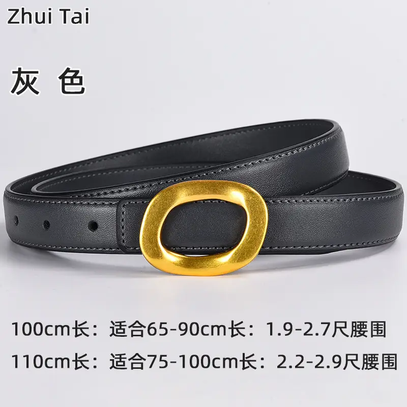 Brown Leather Belt with Gold Metal Buckle - Image 12
