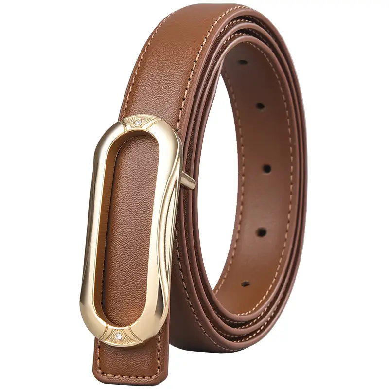Brown Leather Belt with Gold Plate Buckle - Image 11