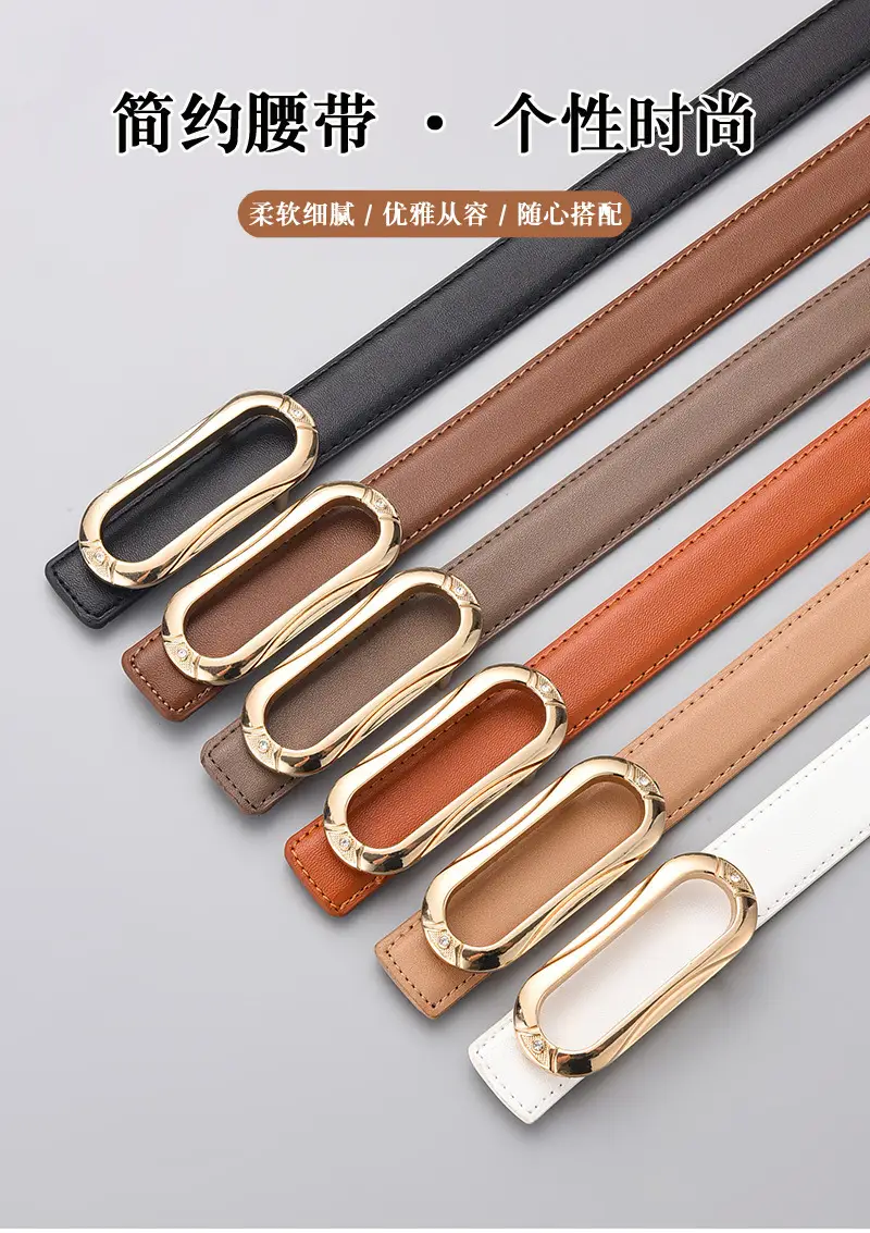 Brown Leather Belt with Gold Plate Buckle β feature 1