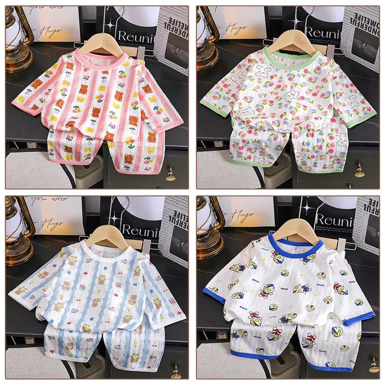 Children's Pajamas Set Pure Cotton Summer New Boys' Clothes Girls Home Clothes Thin Air-Conditioned Clothes Children's Clothing Wholesale — feature 12