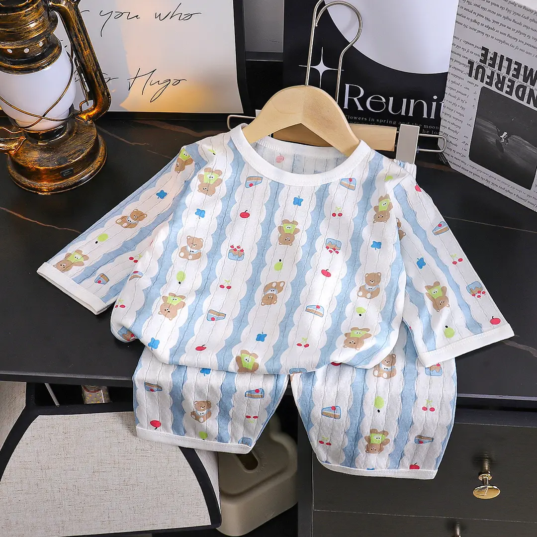 Children's Pajamas Set Pure Cotton Summer New Boys' Clothes Girls Home Clothes Thin Air-Conditioned Clothes Children's Clothing Wholesale