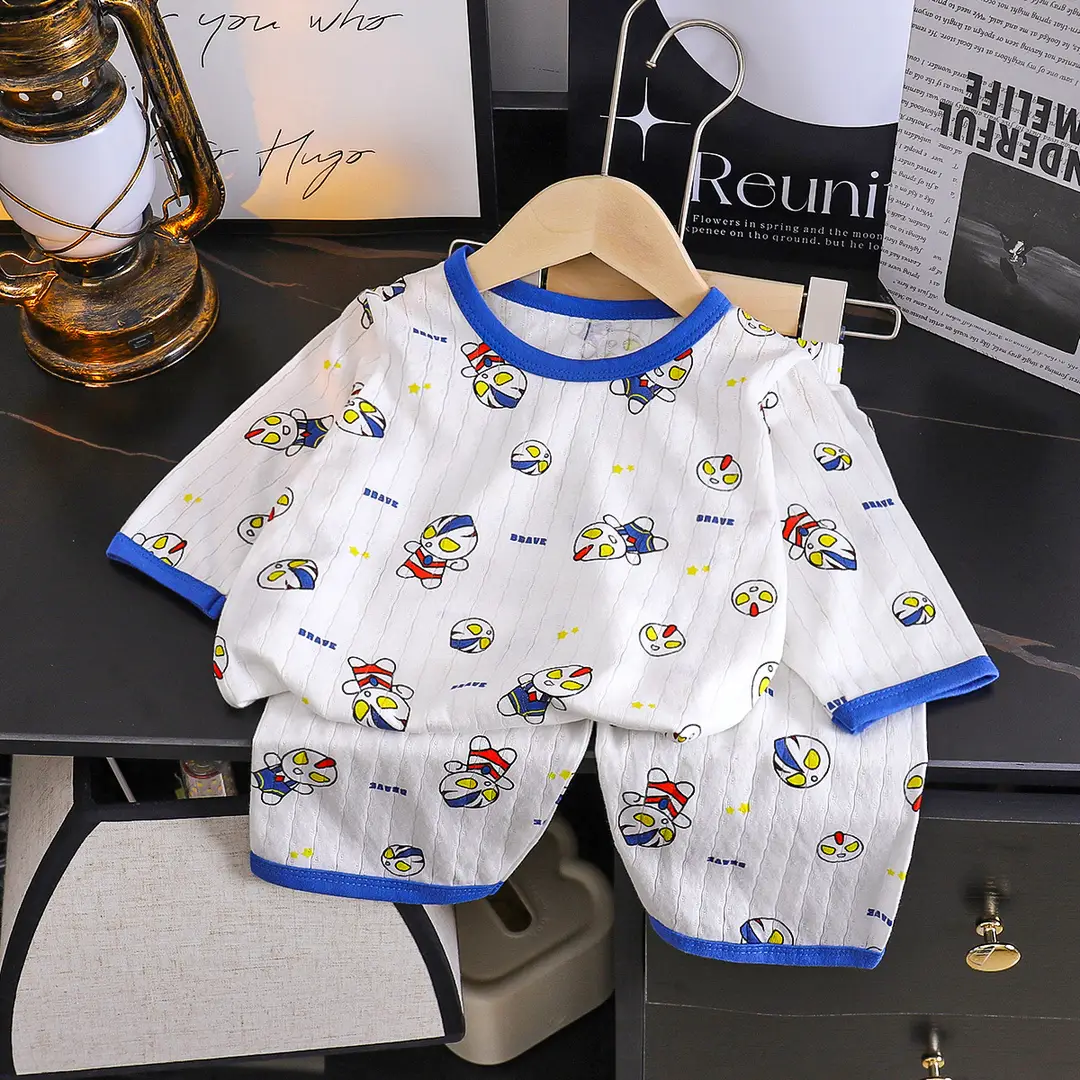 Children's Pajamas Set Pure Cotton Summer New Boys' Clothes Girls Home Clothes Thin Air-Conditioned Clothes Children's Clothing Wholesale