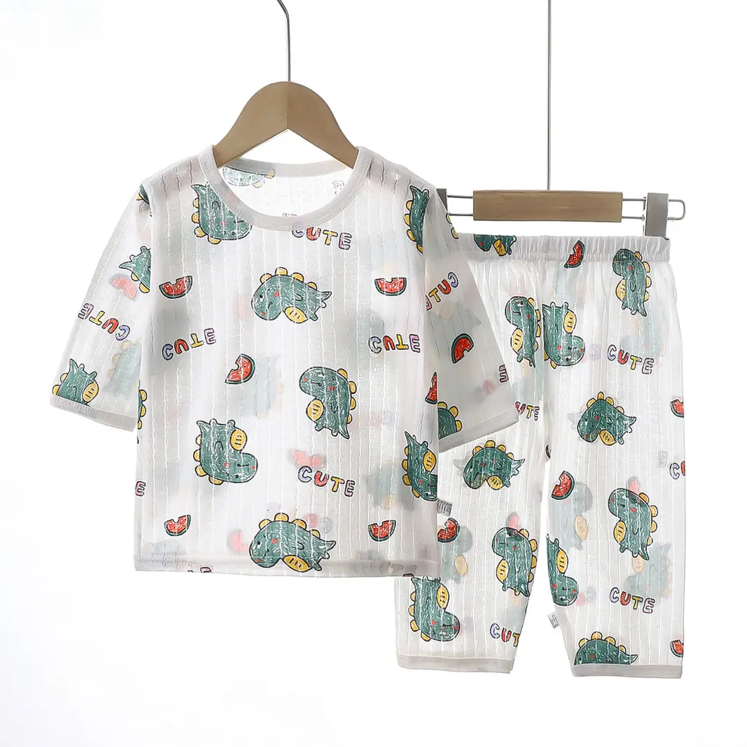 Children's Pajamas Set Pure Cotton Summer New Boys' Clothes Girls Home Clothes Thin Air-Conditioned Clothes Children's Clothing Wholesale