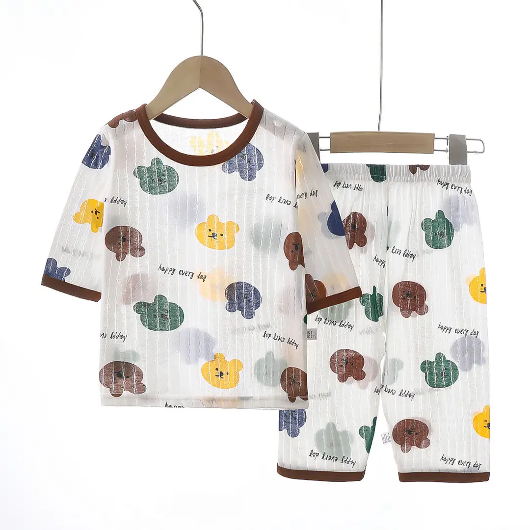 Children's Pajamas Set Pure Cotton Summer New Boys' Clothes Girls Home Clothes Thin Air-Conditioned Clothes Children's Clothing Wholesale