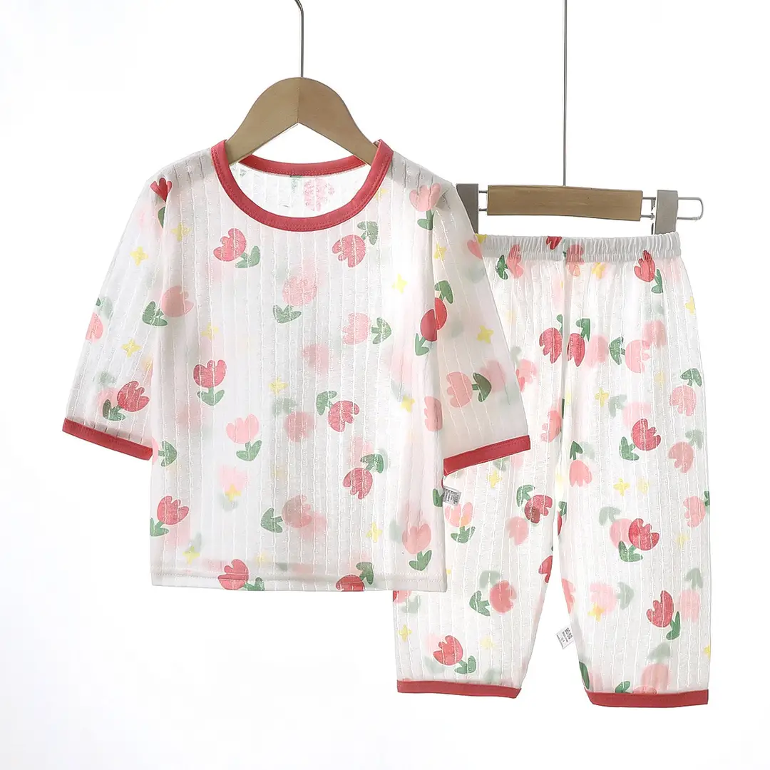 Children's Pajamas Set Pure Cotton Summer New Boys' Clothes Girls Home Clothes Thin Air-Conditioned Clothes Children's Clothing Wholesale