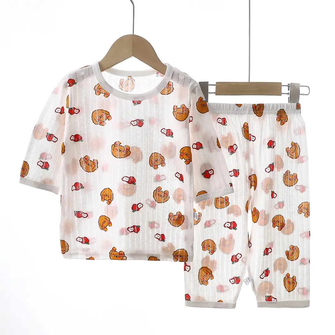 Children's Pajamas Set Pure Cotton Summer New Boys' Clothes Girls Home Clothes Thin Air-Conditioned Clothes Children's Clothing Wholesale