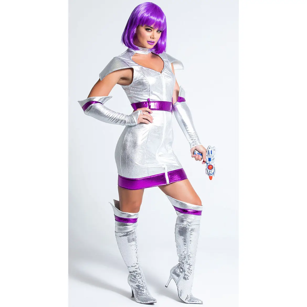 M-XL Sailor Moon Robot Space Suit Party Costume Silver Purple - Image 4