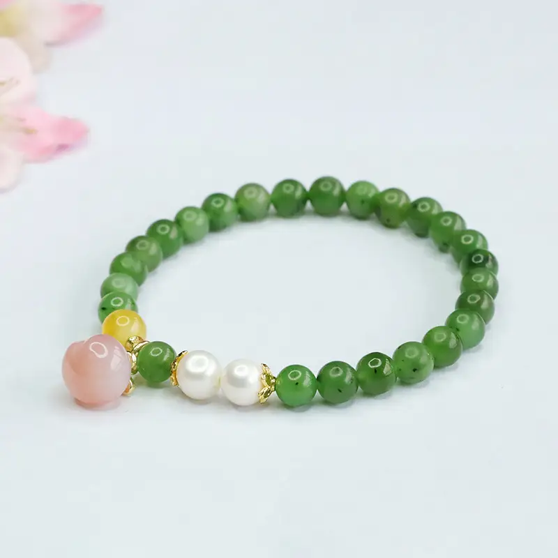 Peach Honey Pearl Jade Jasper Bracelet - Image 3